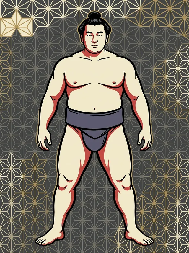 AI-generated illustration of a representative sumo wrestler. Not a photograph or a likeness of Nanaogata Naoemon.