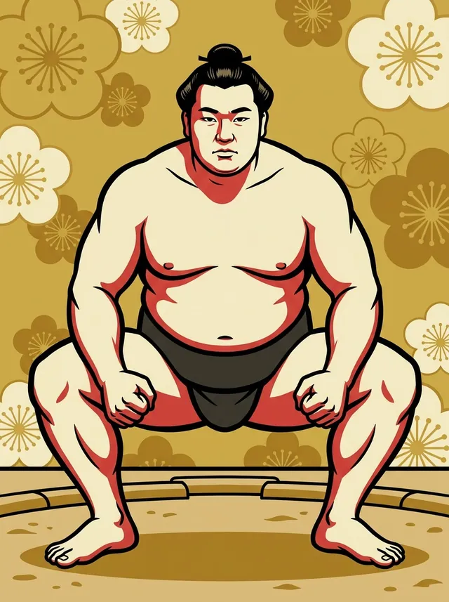 AI-generated illustration of a representative sumo wrestler. Not a photograph or a likeness of Enodake Saneo.