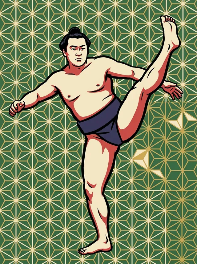 AI-generated illustration of a representative sumo wrestler. Not a photograph or a likeness of Ainohana Hatsuyoshi.