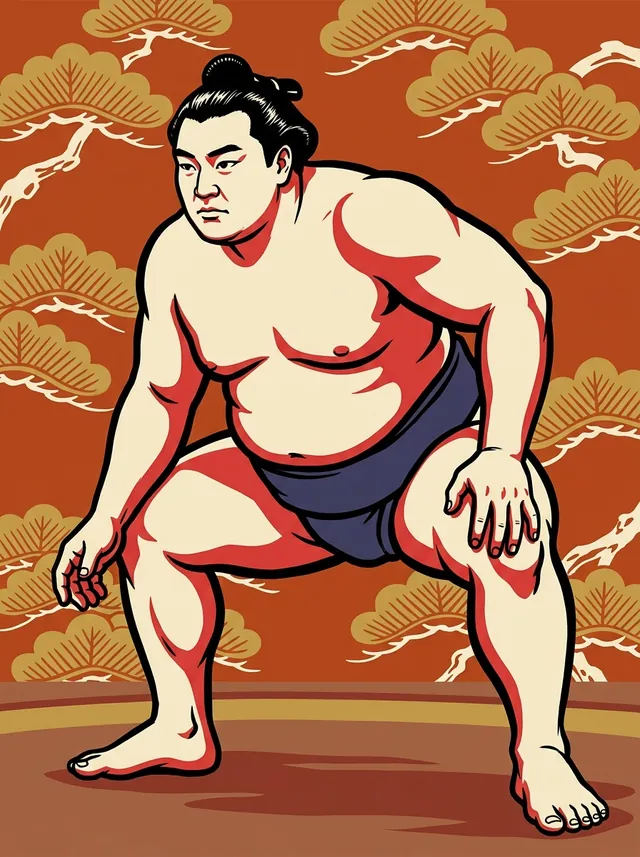 AI-generated illustration of a representative sumo wrestler. Not a photograph or a likeness of Chiyotenzan Daihachiro.
