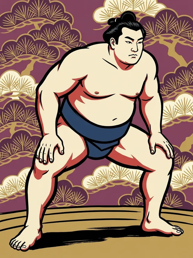 AI-generated illustration of a representative sumo wrestler. Not a photograph or a likeness of Misugisato Koji.