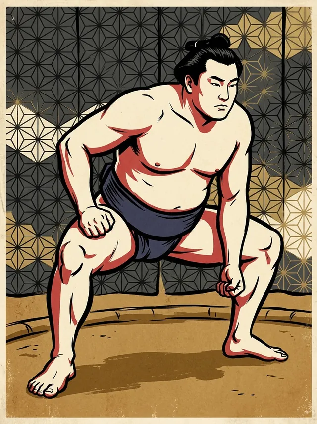 AI-generated illustration of a representative sumo wrestler. Not a photograph or a likeness of Tochinohana Zenjiro.