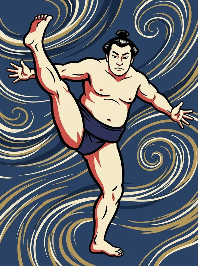 AI-generated illustration of a representative sumo wrestler. Not a photograph or a likeness of Aranami Genshiro.