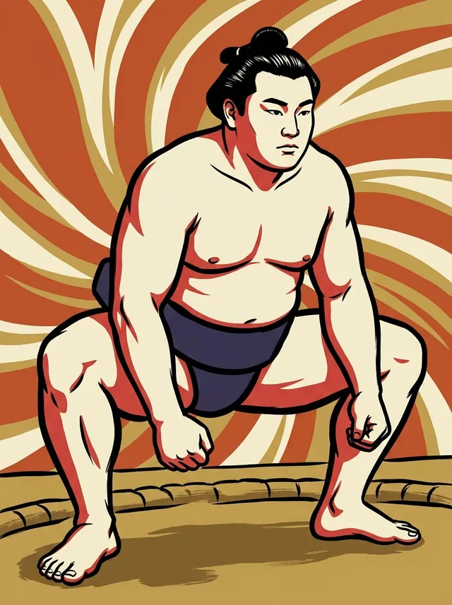 AI-generated illustration of a representative sumo wrestler. Not a photograph or a likeness of Arayama Usaburo.