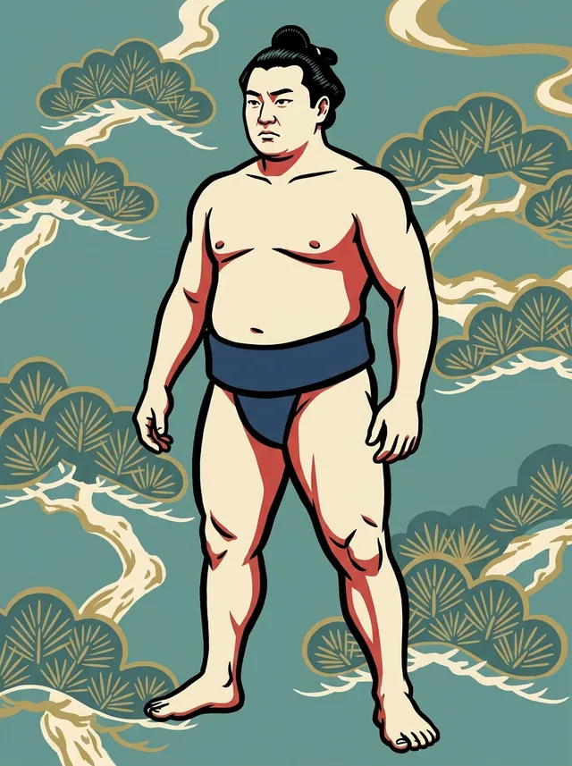 AI-generated illustration of a representative sumo wrestler. Not a photograph or a likeness of Miikeyama Daigoro.