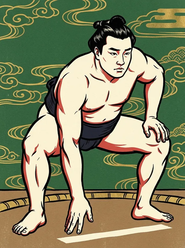 AI-generated illustration of a representative sumo wrestler. Not a photograph or a likeness of Otsuru Takinosuke.
