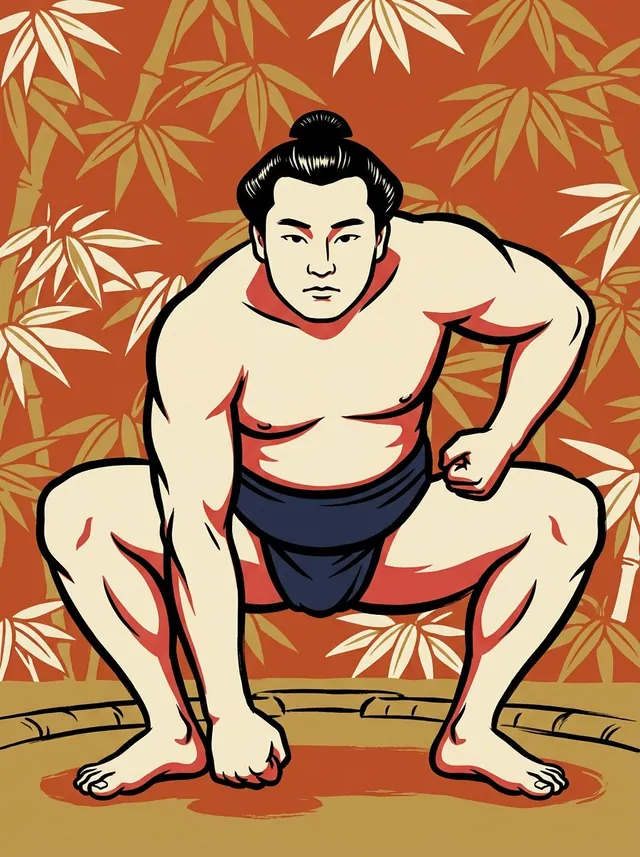 AI-generated illustration of a representative sumo wrestler. Not a photograph or a likeness of Tochinomori Shoji.