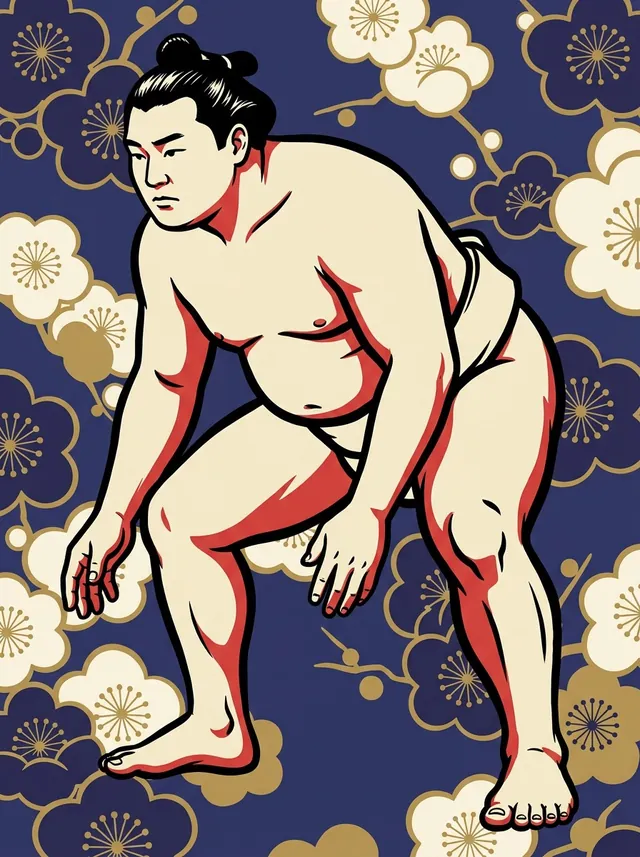 AI-generated illustration of a representative sumo wrestler. Not a photograph or a likeness of Ishiyama Gentaro.