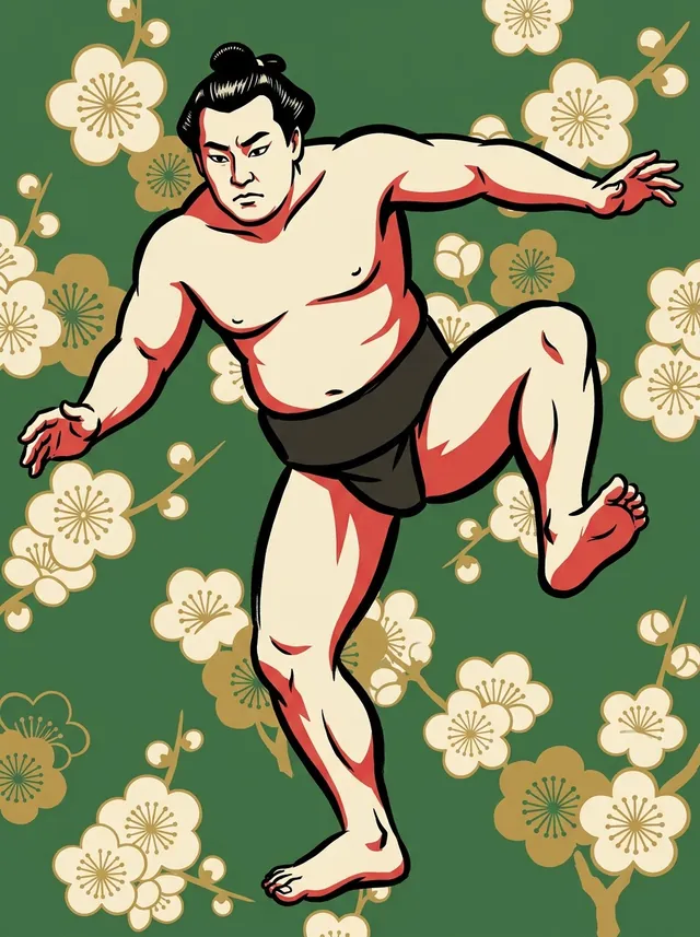 AI-generated illustration of a representative sumo wrestler. Not a photograph or a likeness of Hishunada.