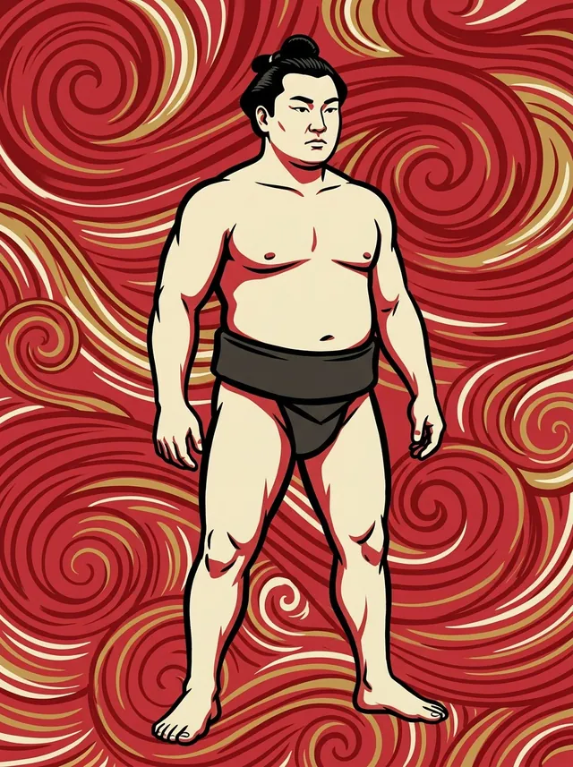 AI-generated illustration of a representative sumo wrestler. Not a photograph or a likeness of Iwainada.
