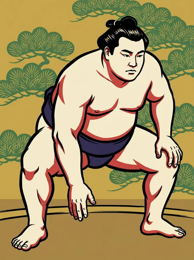 AI-generated illustration of a representative sumo wrestler. Not a photograph or a likeness of Kunozan Chogoro.