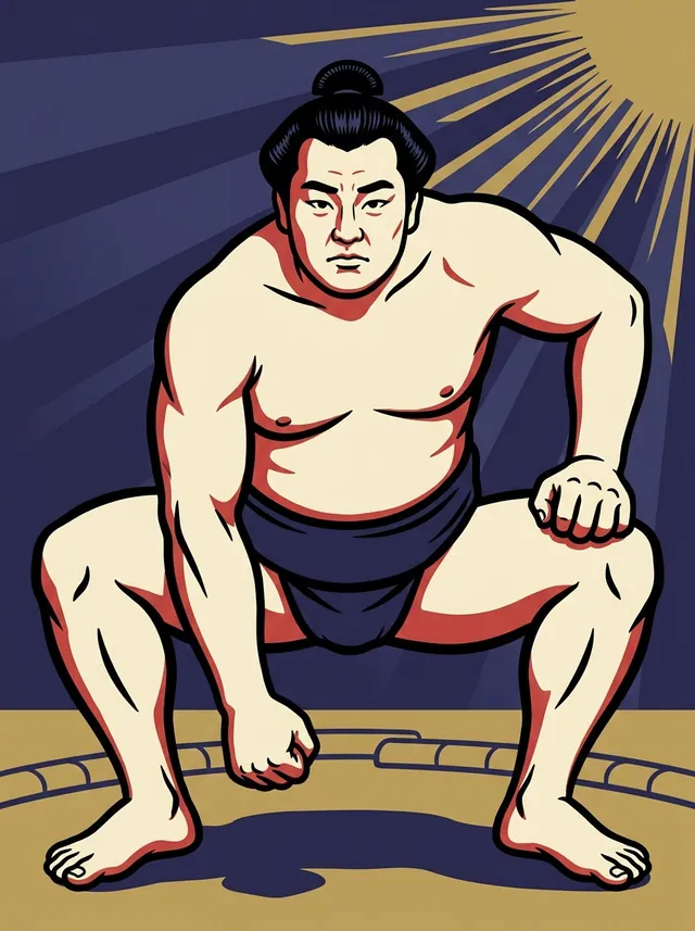 AI-generated illustration of a representative sumo wrestler. Not a photograph or a likeness of Nunobiki Kunitaro.