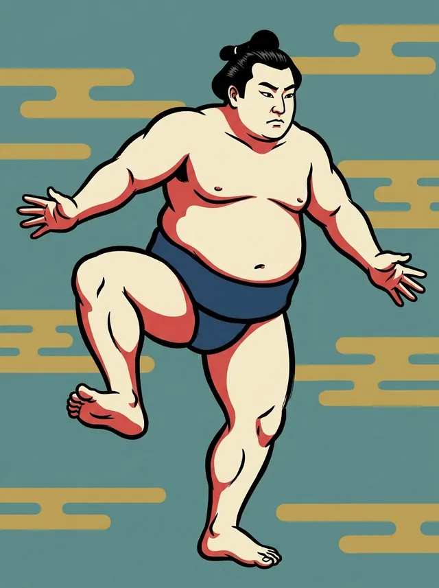 AI-generated illustration of a representative sumo wrestler. Not a photograph or a likeness of Kunihikari Tetsutaro.