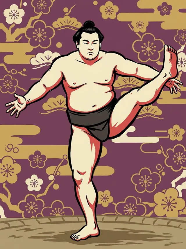 AI-generated illustration of a representative sumo wrestler. Not a photograph or a likeness of Fukuchiumi Katsumi.