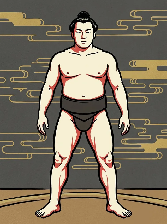 AI-generated illustration of a representative sumo wrestler. Not a photograph or a likeness of Hiratonada Tsunekichi.
