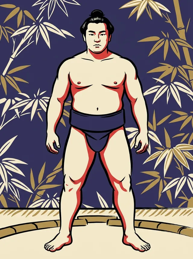 AI-generated illustration of a representative sumo wrestler. Not a photograph or a likeness of Mutsunonada Koji.