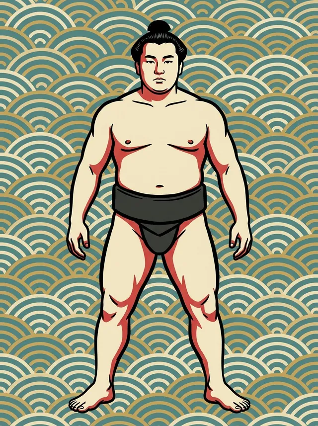 AI-generated illustration of a representative sumo wrestler. Not a photograph or a likeness of Matsuwaka Masaji.