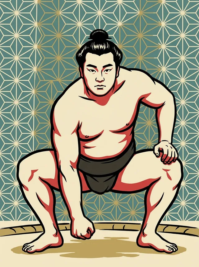 AI-generated illustration of a representative sumo wrestler. Not a photograph or a likeness of Raimon Tatsuo.