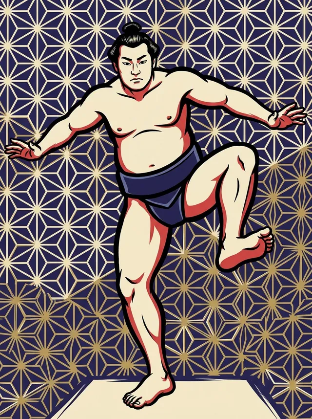 AI-generated illustration of a representative sumo wrestler. Not a photograph or a likeness of Sanyozan Kikumitsu.