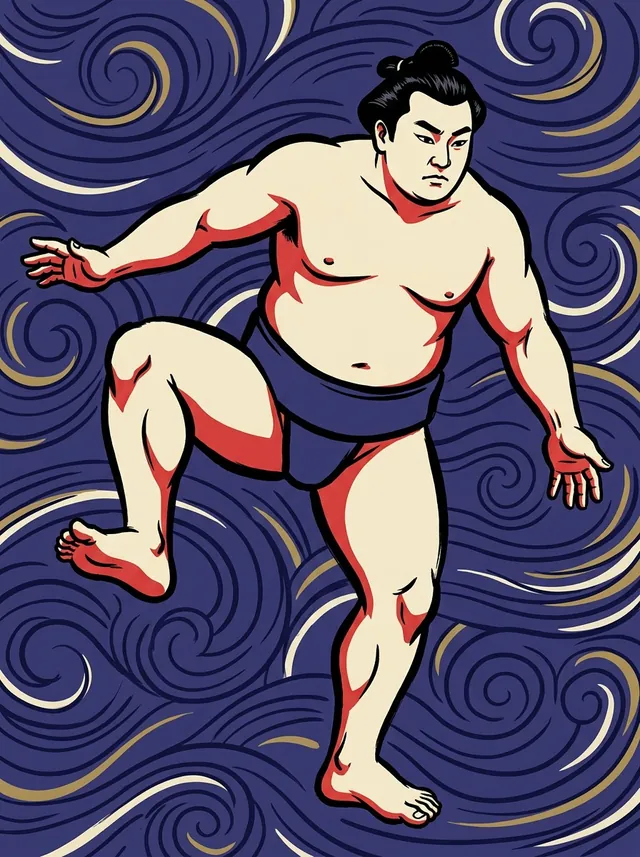AI-generated illustration of a representative sumo wrestler. Not a photograph or a likeness of Koyakumaru Yuso.