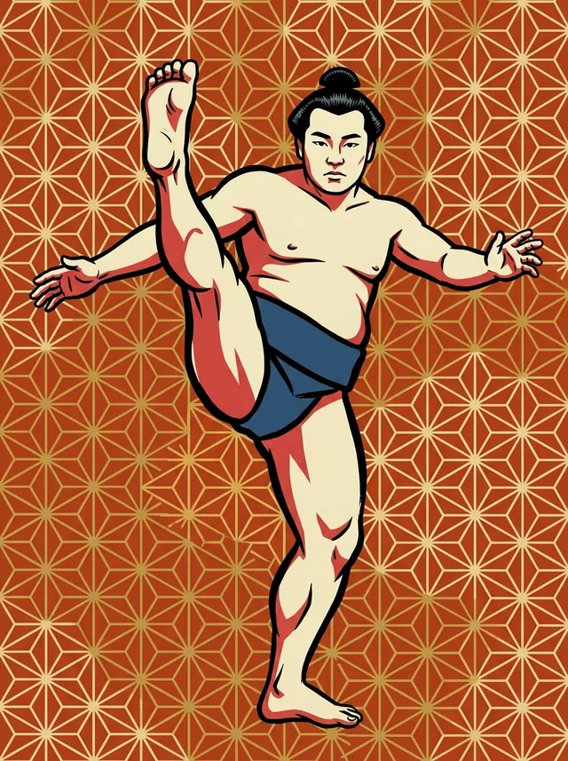AI-generated illustration of a representative sumo wrestler. Not a photograph or a likeness of Terunoumi Terumitsu.