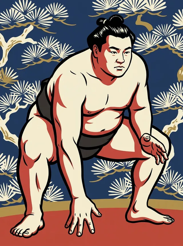 AI-generated illustration of a representative sumo wrestler. Not a photograph or a likeness of Usanoyama Eisaku.