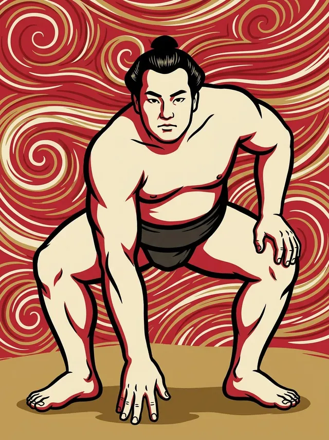 AI-generated illustration of a representative sumo wrestler. Not a photograph or a likeness of Wakanoumi Chujiro.