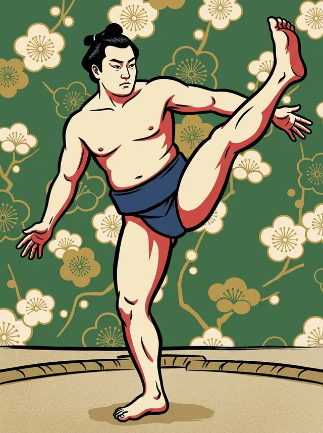 AI-generated illustration of a representative sumo wrestler. Not a photograph or a likeness of Ryugasaki Tadao.
