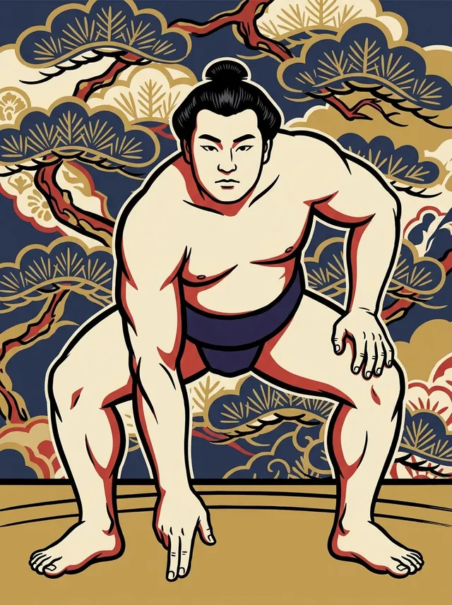 AI-generated illustration of a representative sumo wrestler. Not a photograph or a likeness of Yahatano Heihachiro.