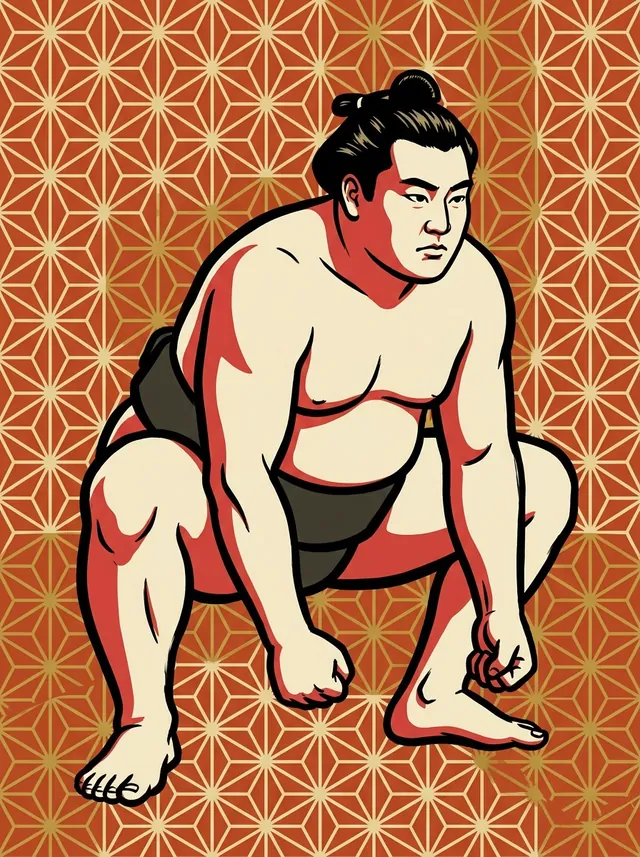 AI-generated illustration of a representative sumo wrestler. Not a photograph or a likeness of Jinryu Sadao.