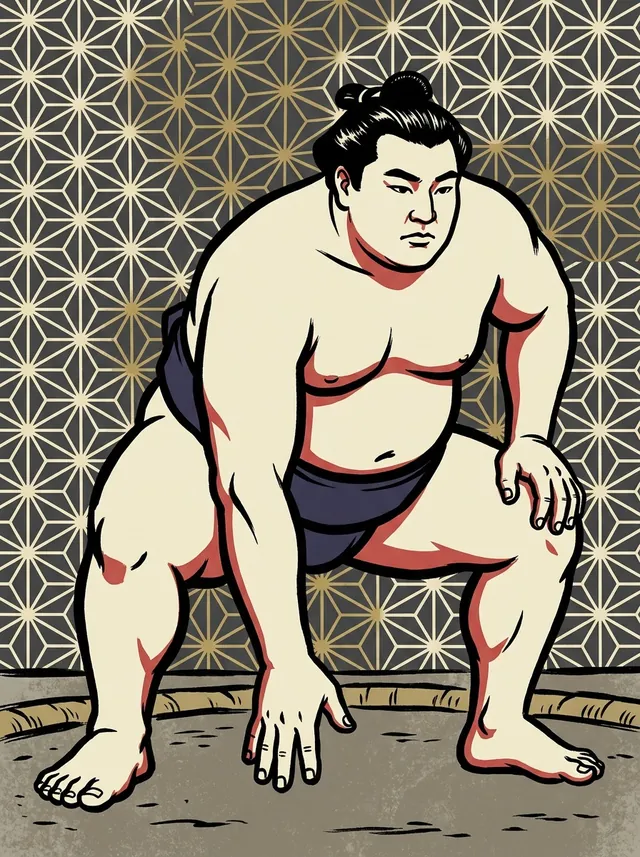AI-generated illustration of a representative sumo wrestler. Not a photograph or a likeness of Yotsuguruma Daihachi.