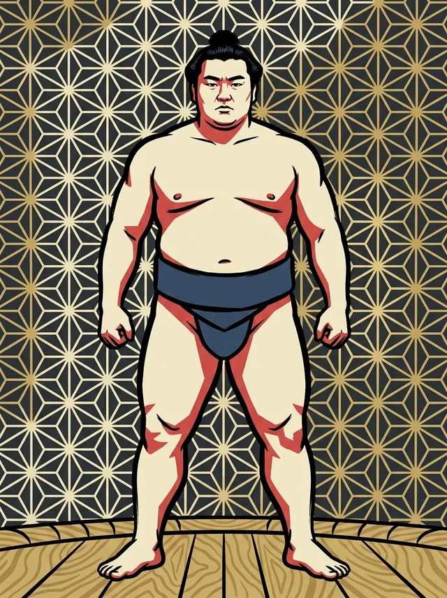 AI-generated illustration of a representative sumo wrestler. Not a photograph or a likeness of Maenoyu Taro.