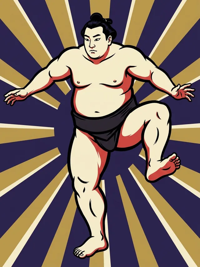 AI-generated illustration of a representative sumo wrestler. Not a photograph or a likeness of Yoshikaze Masatsugu.