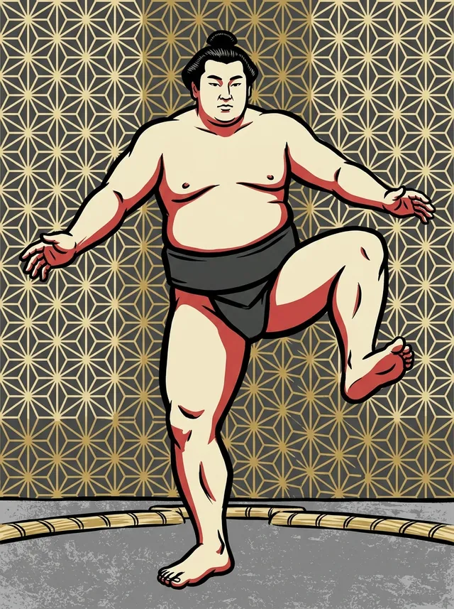 AI-generated illustration of a representative sumo wrestler. Not a photograph or a likeness of Homasho Noriyuki.