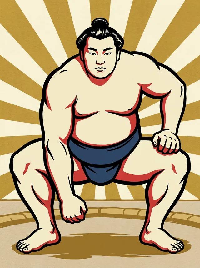 AI-generated illustration of a representative sumo wrestler. Not a photograph or a likeness of Masuraumi Kota.