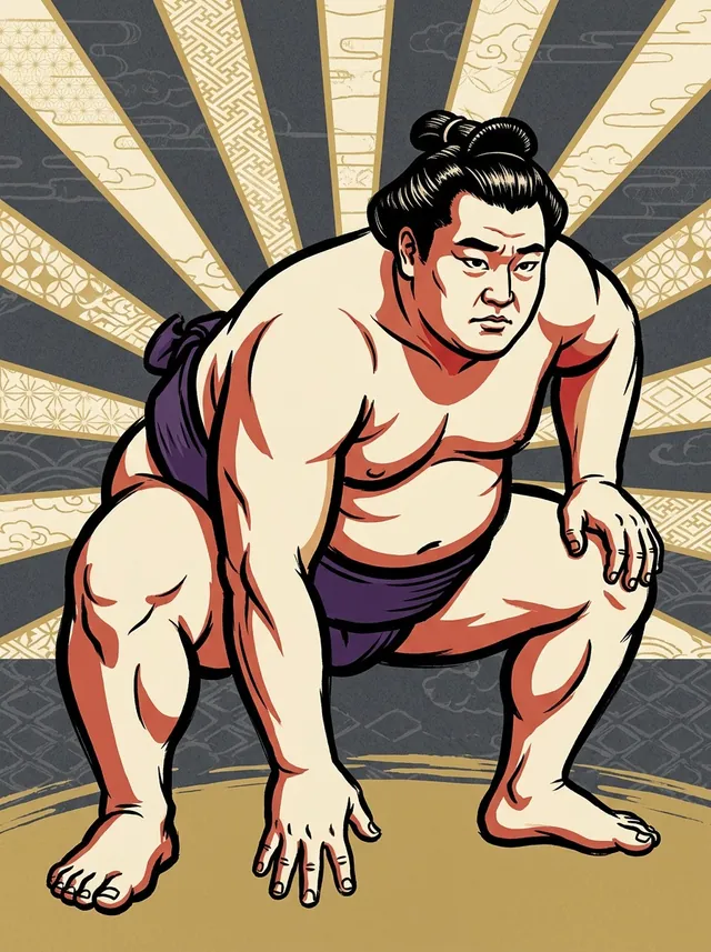 AI-generated illustration of a representative sumo wrestler. Not a photograph or a likeness of Kamimiyayama Yuichi.