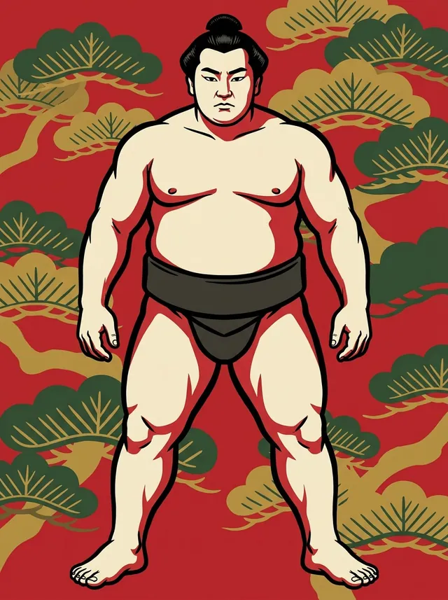AI-generated illustration of a representative sumo wrestler. Not a photograph or a likeness of Otomegawa.
