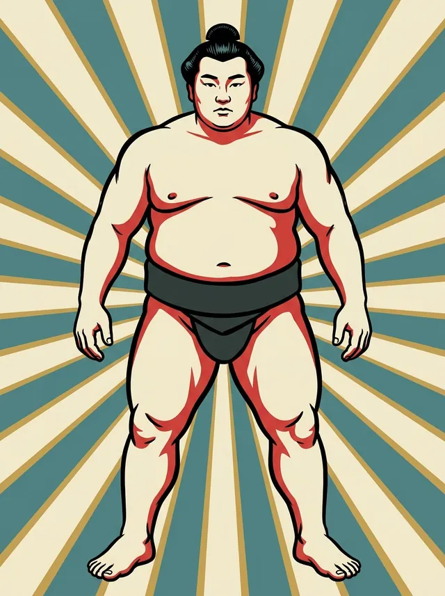 AI-generated illustration of a representative sumo wrestler. Not a photograph or a likeness of Oyazaki.