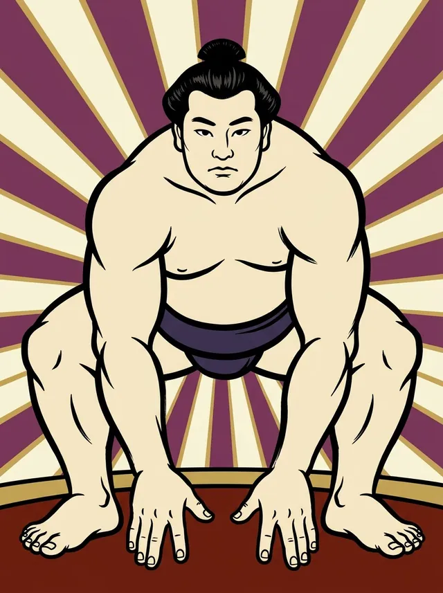 AI-generated illustration of a representative sumo wrestler. Not a photograph or a likeness of Midorisato Keitaro.