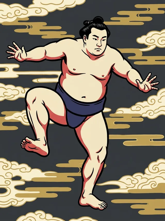 AI-generated illustration of a representative sumo wrestler. Not a photograph or a likeness of Kanehanayama.