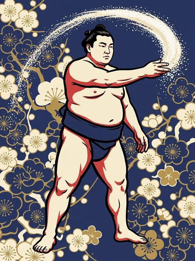 AI-generated illustration of a representative sumo wrestler. Not a photograph or a likeness of Nagaragawa.