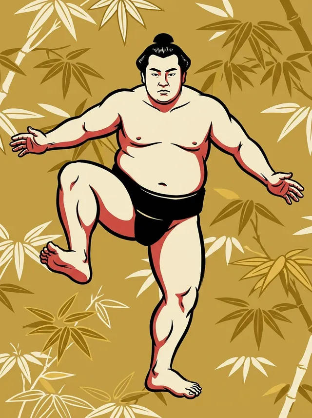 AI-generated illustration of a representative sumo wrestler. Not a photograph or a likeness of Rainoumi.