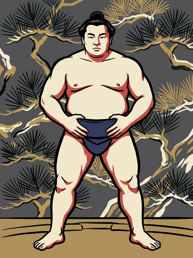 AI-generated illustration of a representative sumo wrestler. Not a photograph or a likeness of Narumigata.