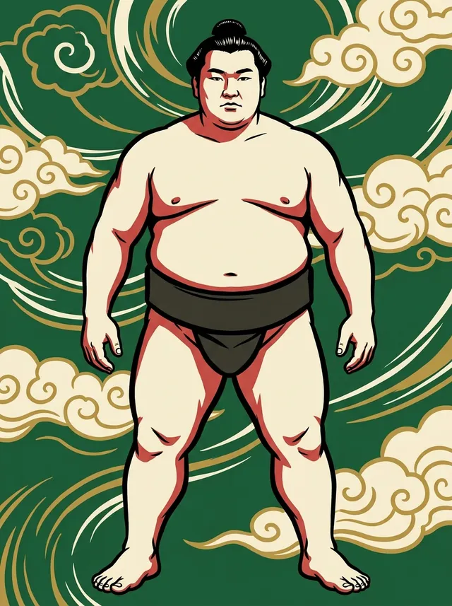 AI-generated illustration of a representative sumo wrestler. Not a photograph or a likeness of Goeido Gotaro.