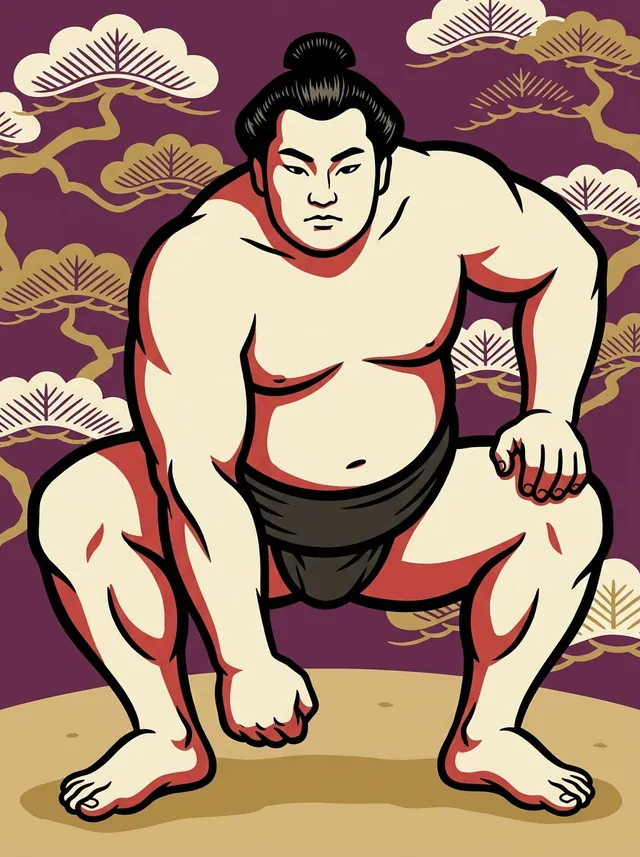 AI-generated illustration of a representative sumo wrestler. Not a photograph or a likeness of Ryuden Goshi.