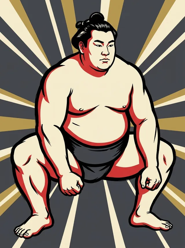 AI-generated illustration of a representative sumo wrestler. Not a photograph or a likeness of Nishikigi Tetsuya.