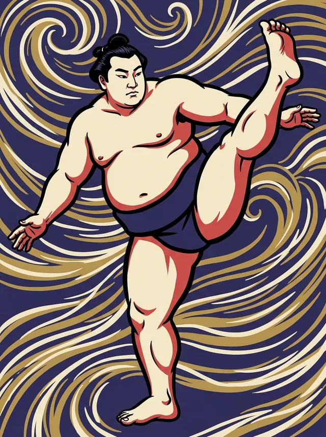 AI-generated illustration of a representative sumo wrestler. Not a photograph or a likeness of Shohozan Yuya.