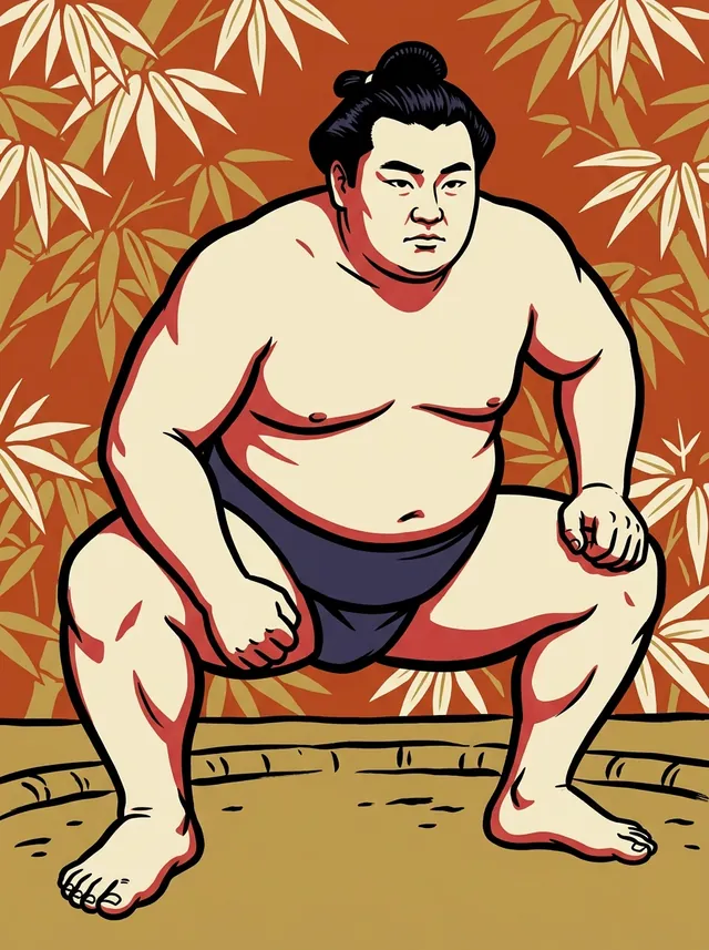 AI-generated illustration of a representative sumo wrestler. Not a photograph or a likeness of Chiyootori Yuki.