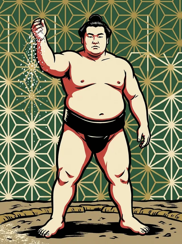 AI-generated illustration of a representative sumo wrestler. Not a photograph or a likeness of Kaio Hiroyuki.