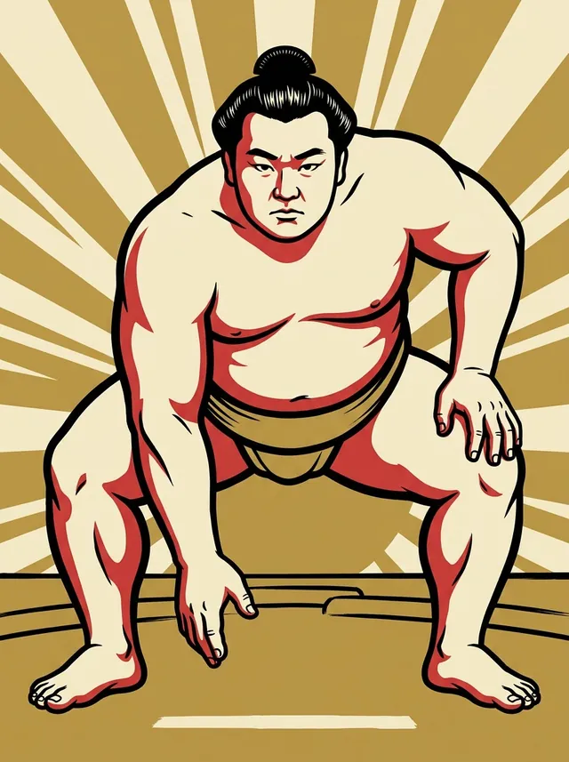 AI-generated illustration of a representative sumo wrestler. Not a photograph or a likeness of Kotokanyu Motomasa.